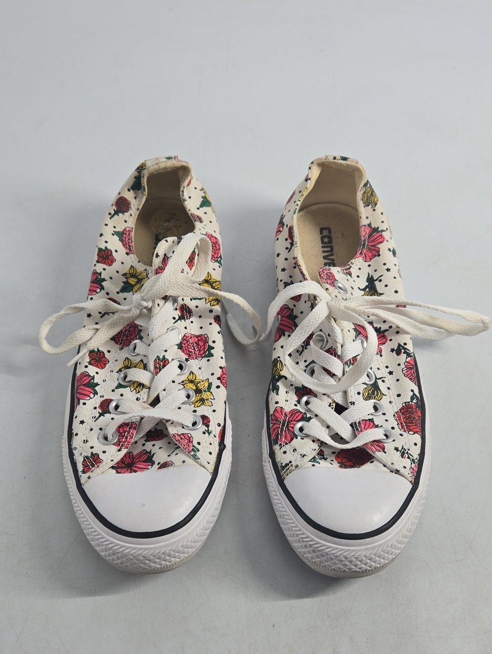 Converse Floral Low Top Sneakers - White with Pink & Yellow Flowers 9
